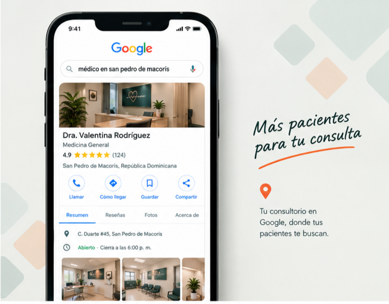 Profesional revisando la presencia local en línea de un consultorio