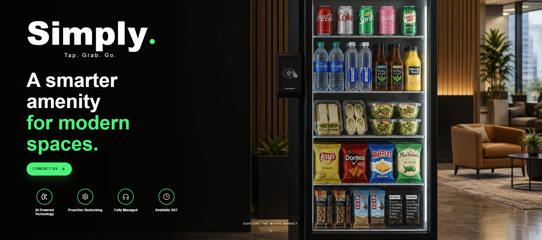 Portada de la web de Simply, retail inteligente: «A smarter amenity for modern spaces»